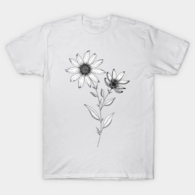 WIldflower Ink Drawing T-Shirt by ChipiArtPrints